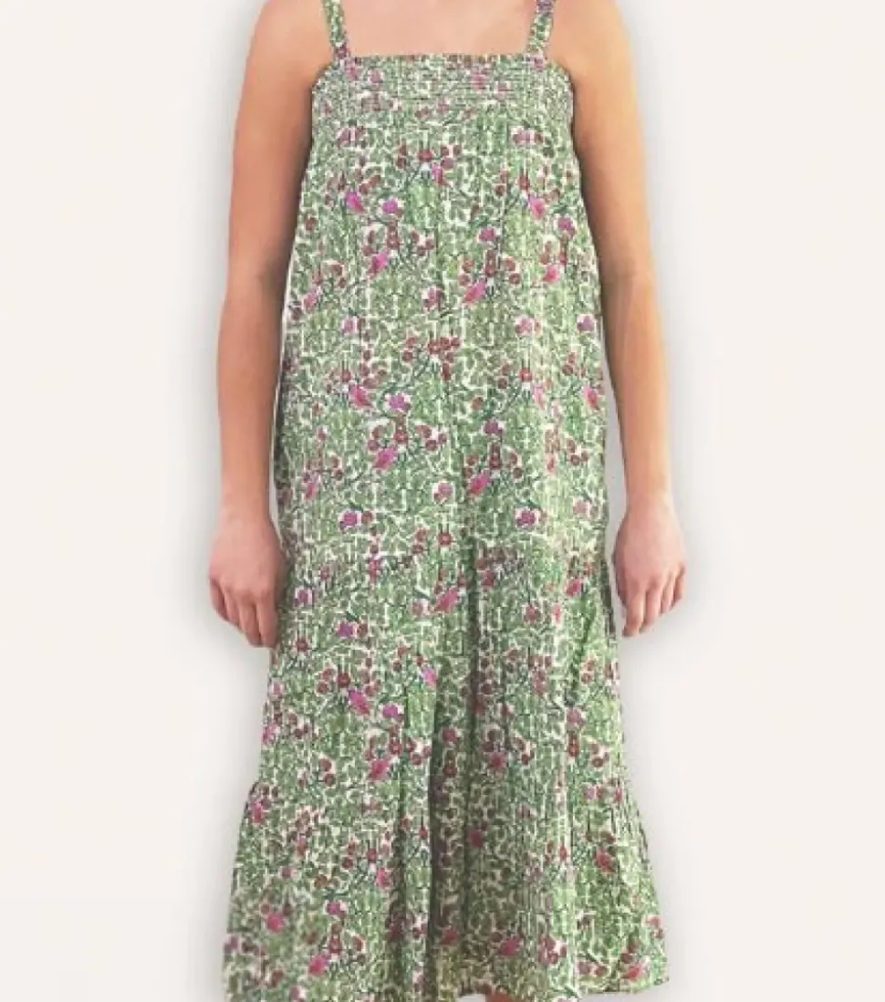 Green & Pink Bird Long Babydoll Dress