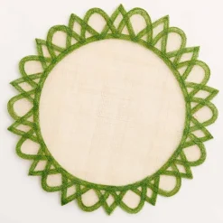 Green Edge Woven Round Placemats | Set 4