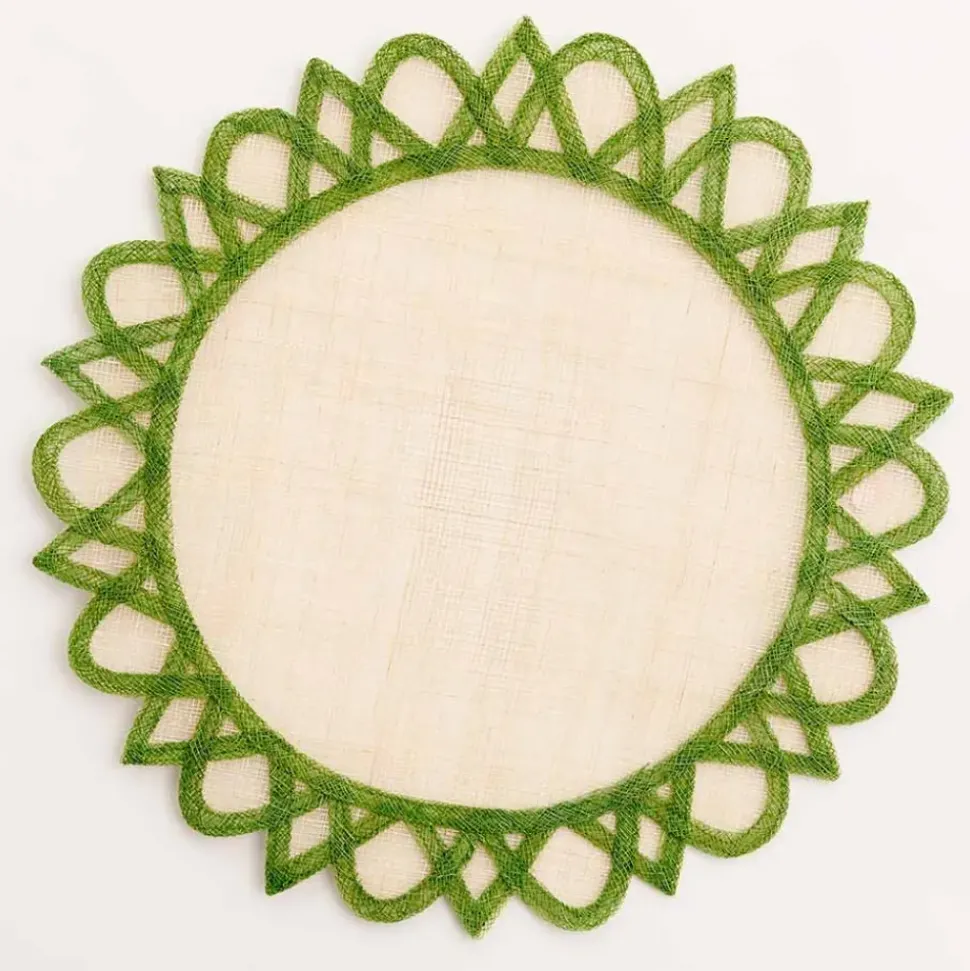 Green Edge Woven Round Placemats | Set 4