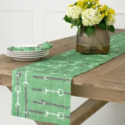 Green Linen Snaffle & Buckle Table Runner