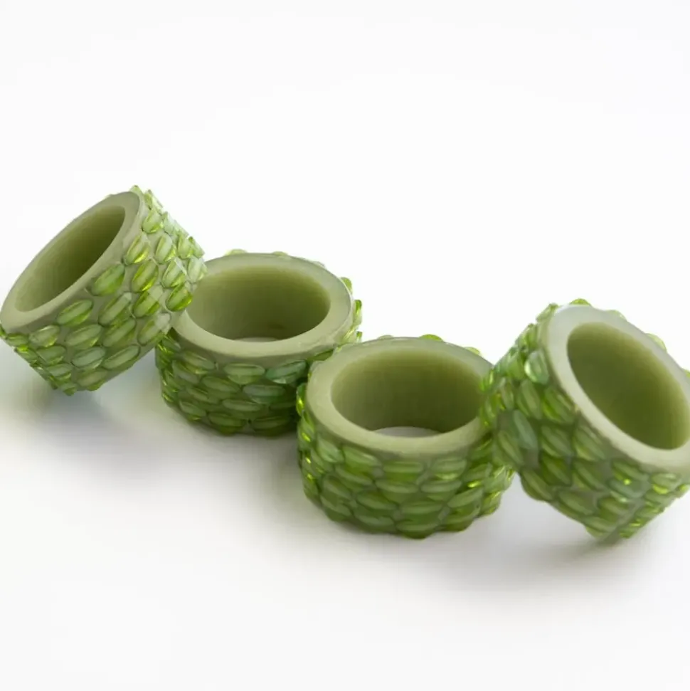 Green Round Resin Beaded Napkin Ring | Set of 4