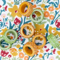Green Round Resin Beaded Napkin Ring | Set of 4