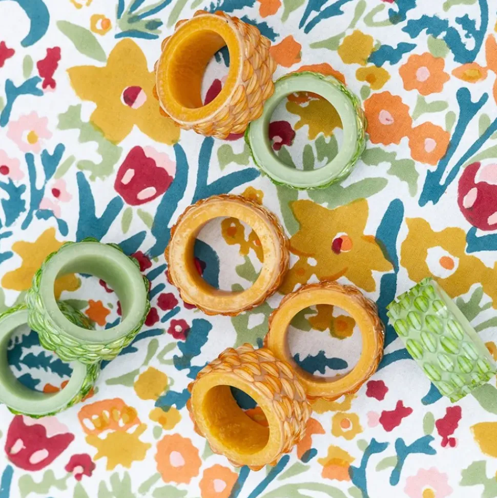 Green Round Resin Beaded Napkin Ring | Set of 4