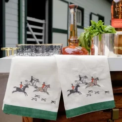Hunt Scene Embroidered Horse and Rider Tea Towels
