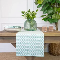 India Hicks Cuban Cross Palladian Blue Table Runner