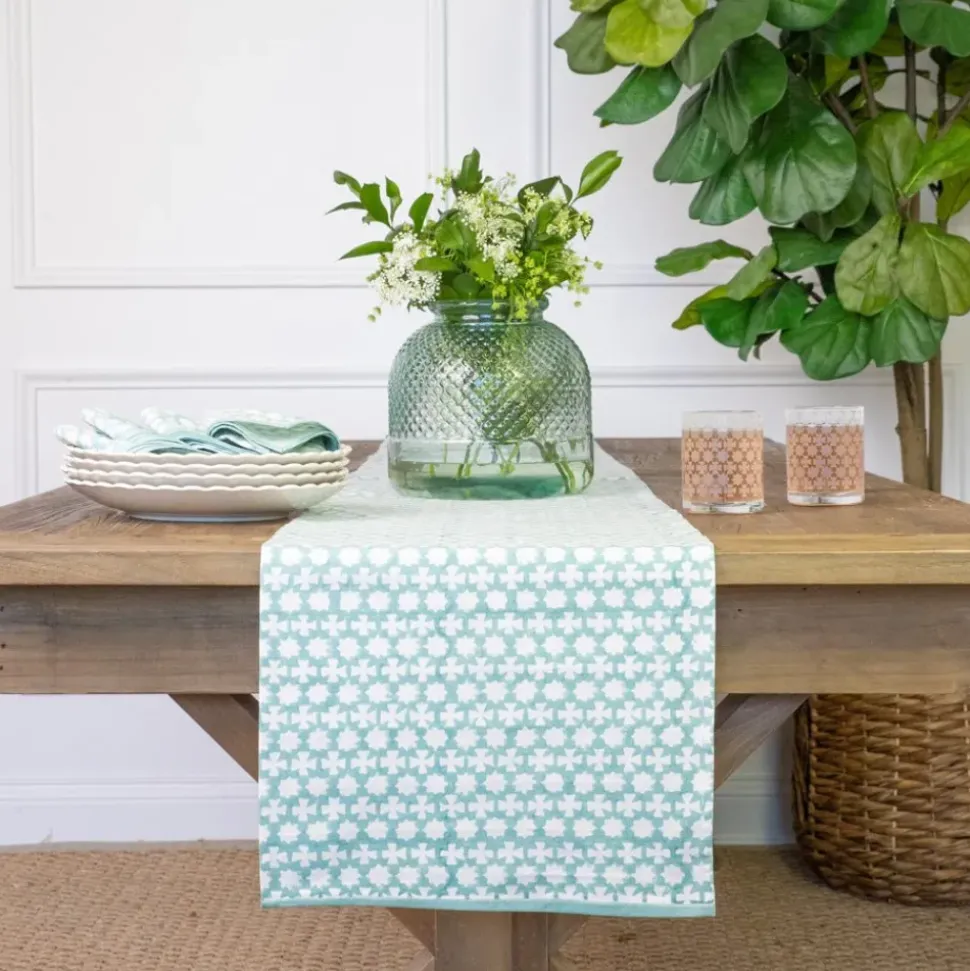 India Hicks Cuban Cross Palladian Blue Table Runner