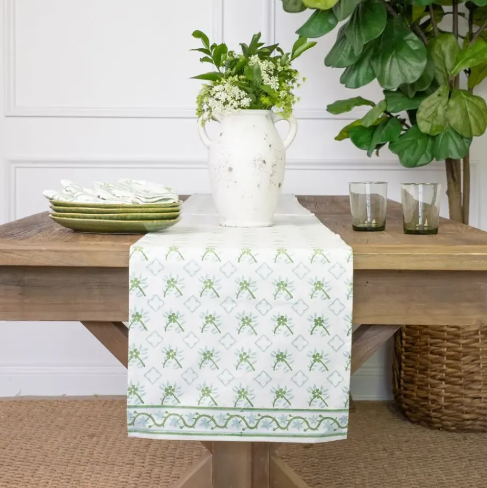 India Hicks Cuban Flower Blue & Green Table Runner