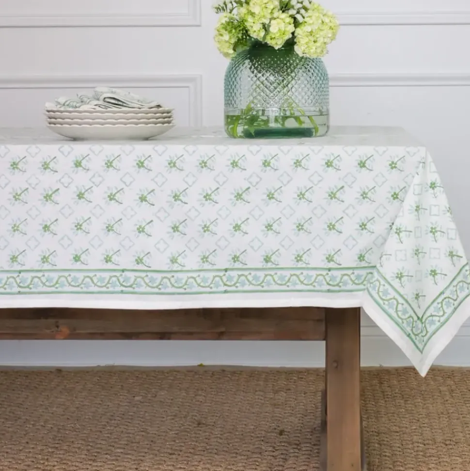 India Hicks Cuban Flower Blue & Green Tablecloth
