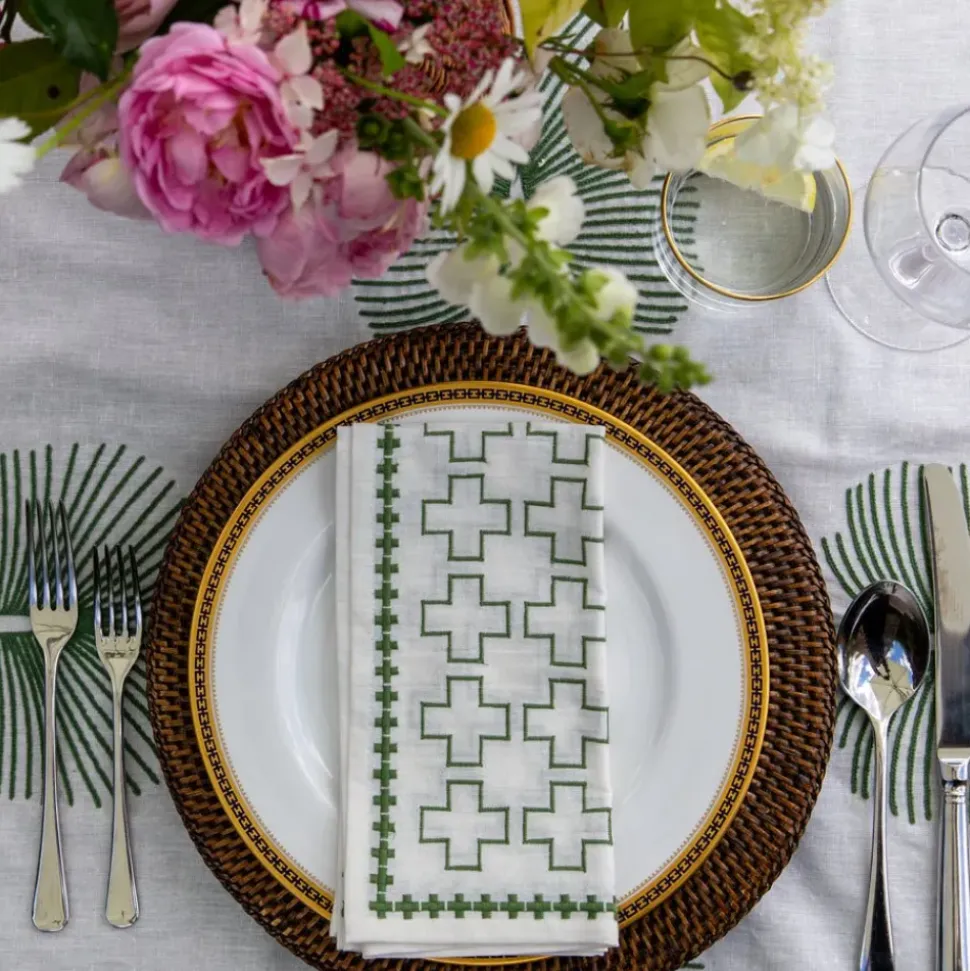 India Hicks Home Embroidered Grand Cross Soft Sage Napkin | Set of 4