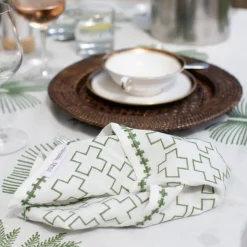India Hicks Home Embroidered Grand Cross Soft Sage Napkin | Set of 4