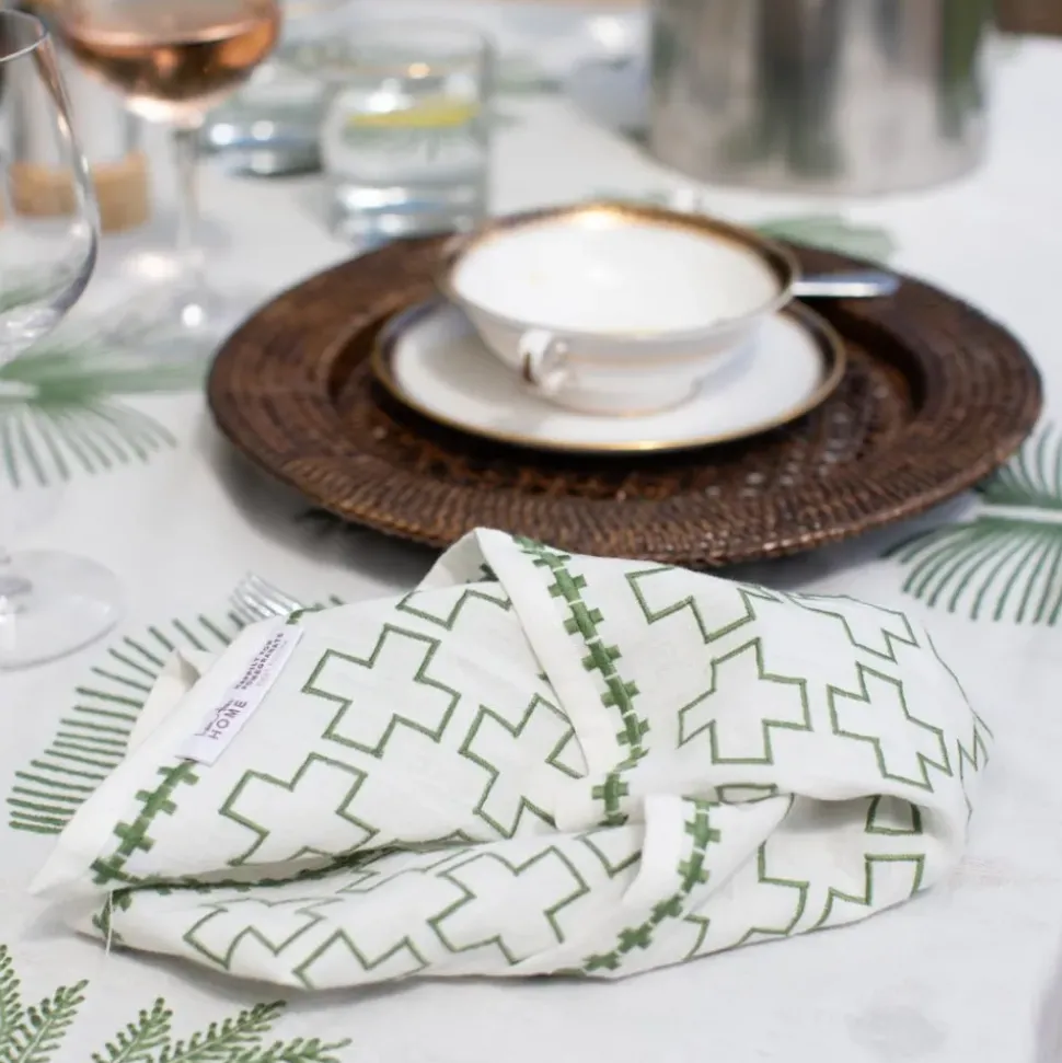 India Hicks Home Embroidered Grand Cross Soft Sage Napkin | Set of 4