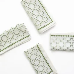 India Hicks Home Embroidered Grand Cross Soft Sage Napkin | Set of 4