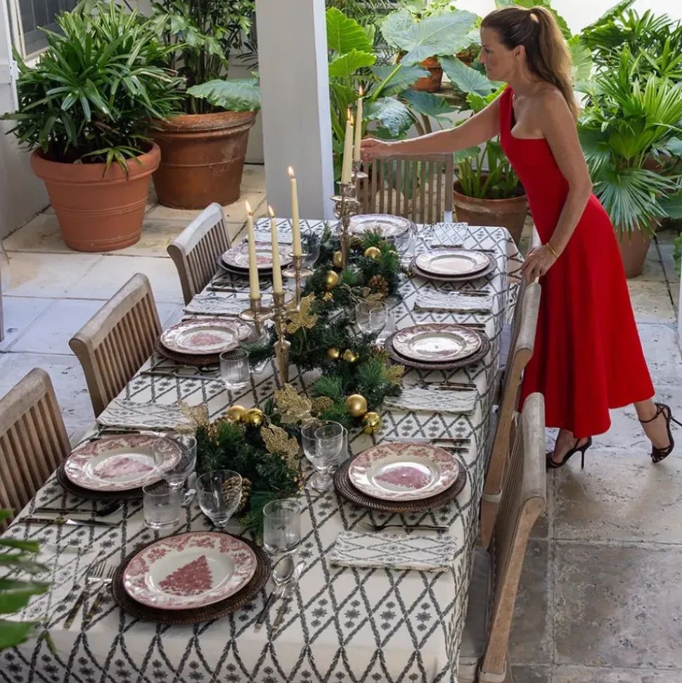 India Hicks Home Embroidered Diamond Blue Tablecloth
