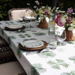 India Hicks Home Embroidered Twin Palms Soft Sage Tablecloth
