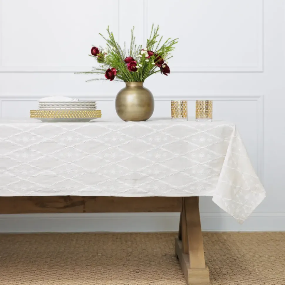 India Hicks Home Embroidered Diamond White Tablecloth