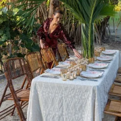 India Hicks Home Embroidered Diamond White Tablecloth