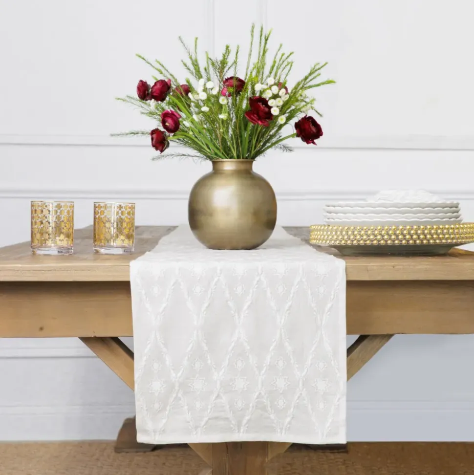 India Hicks Home Embroidered Diamond White Table Runner