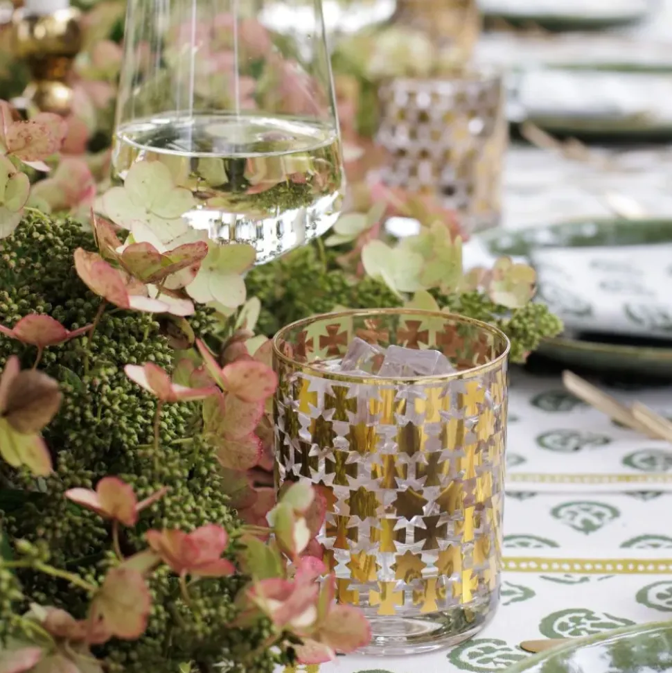 India Hicks Home Gold Cuban Cross Bourbon Glass | Set of 4