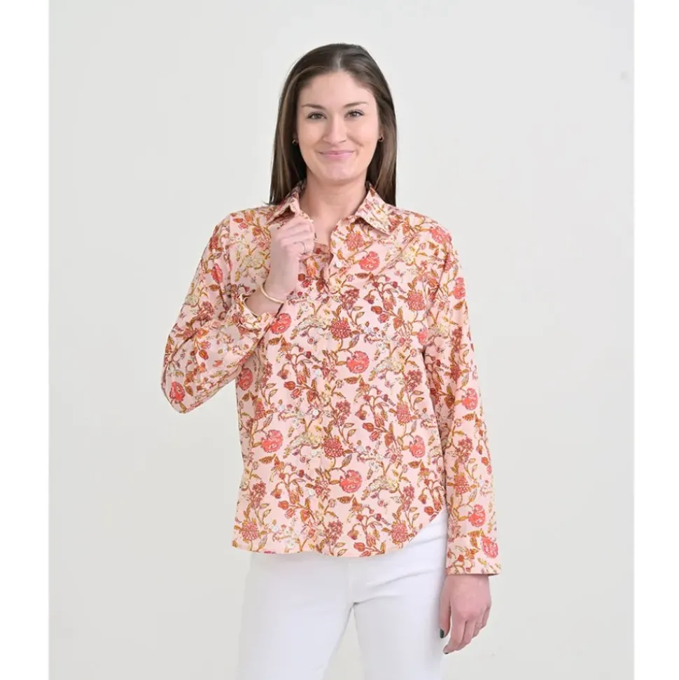 Mila Floral Blush Button Down Blouse