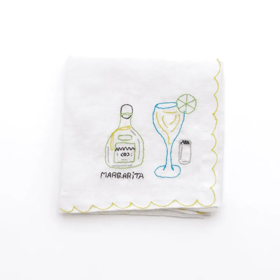 Mixed Drink Embroidered Linen Cocktail Napkins | Set of 6