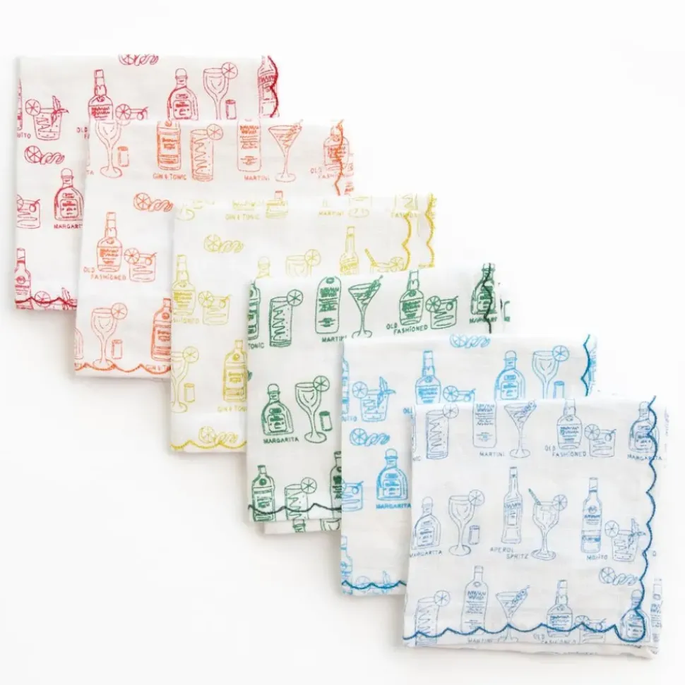 Mixed Drink Printed Linen Cocktail Napkins | Set of 6
