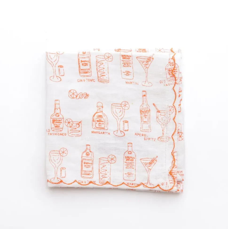 Mixed Drink Printed Linen Cocktail Napkins | Set of 6