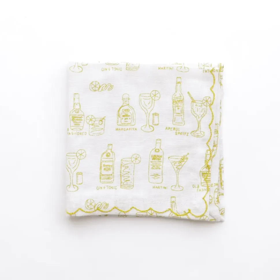 Mixed Drink Printed Linen Cocktail Napkins | Set of 6