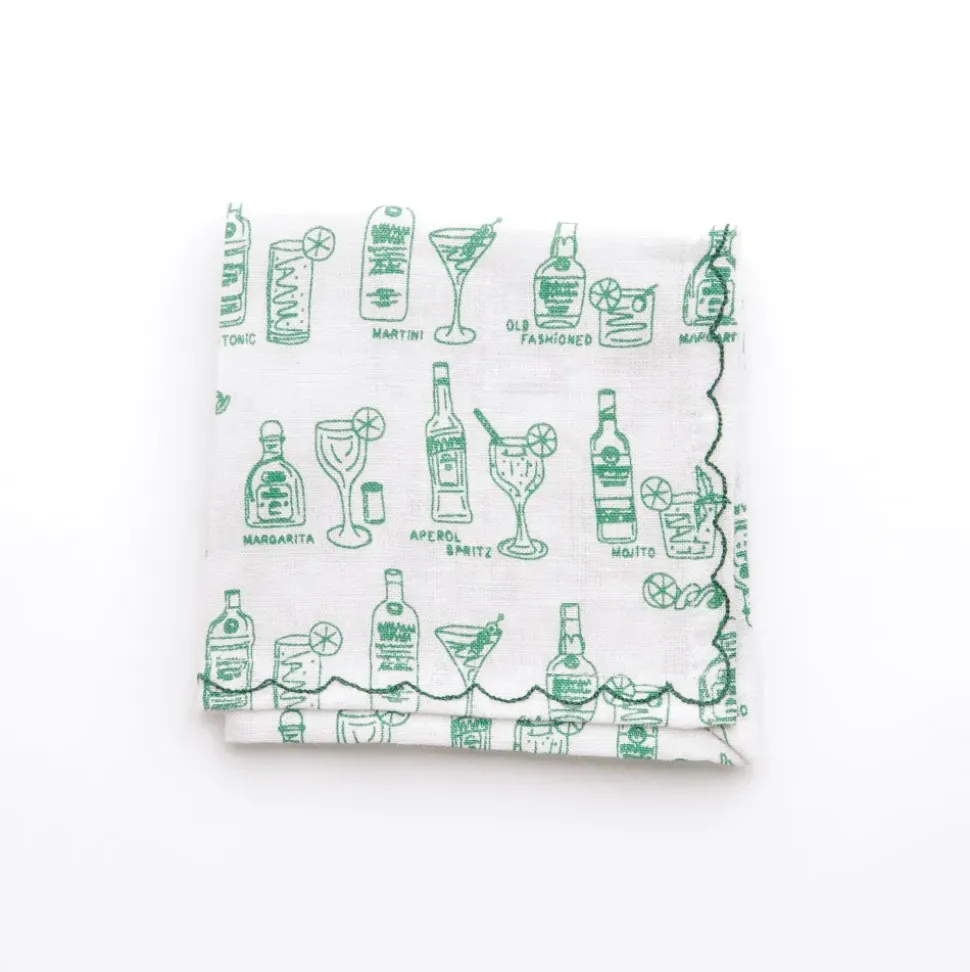 Mixed Drink Printed Linen Cocktail Napkins | Set of 6