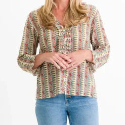 Moroccan Stripe Flange Button Blouse