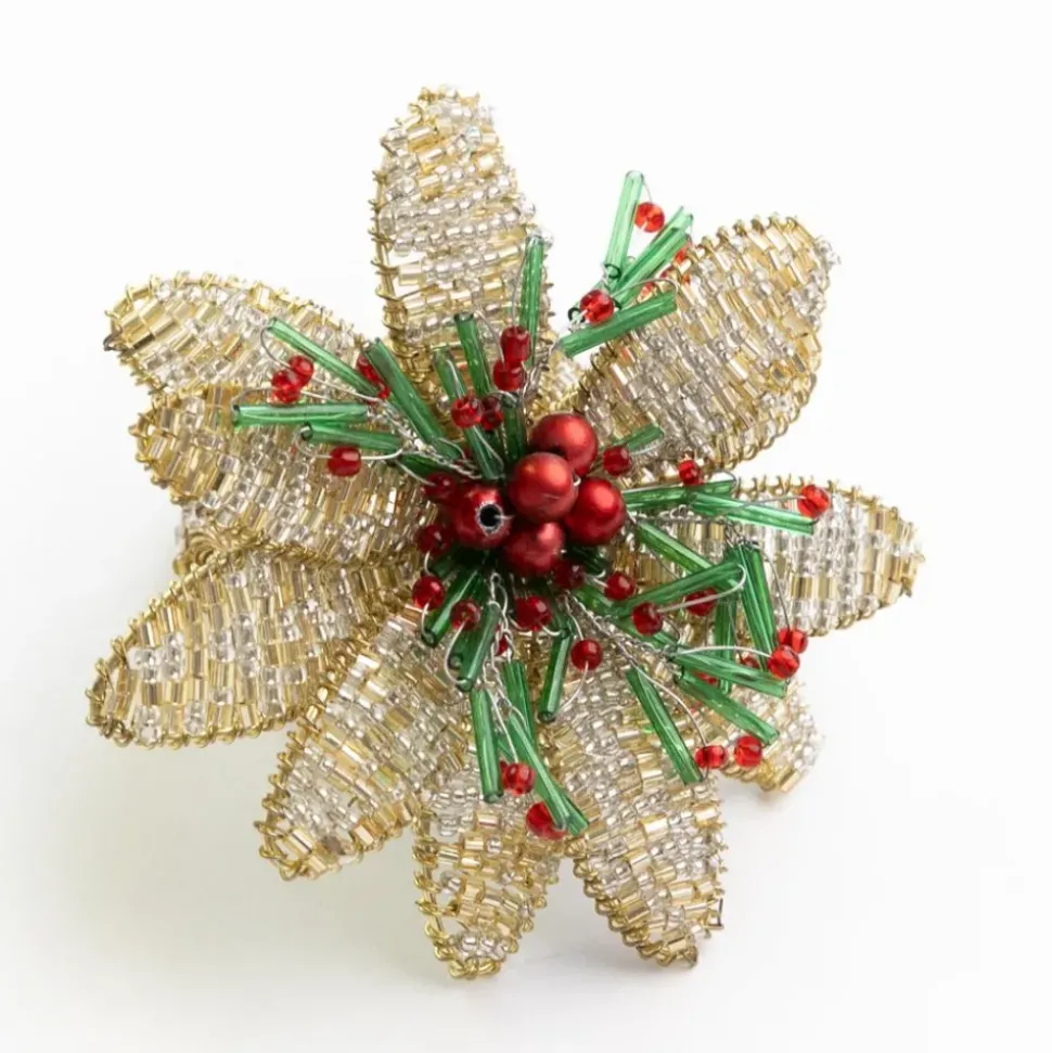 Multi Flower Beaded Napkin Ring | Set of 4