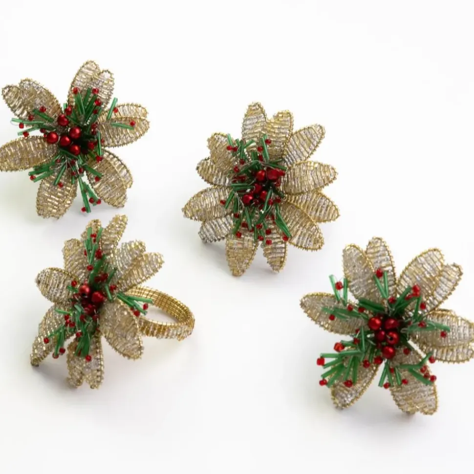 Multi Flower Beaded Napkin Ring | Set of 4