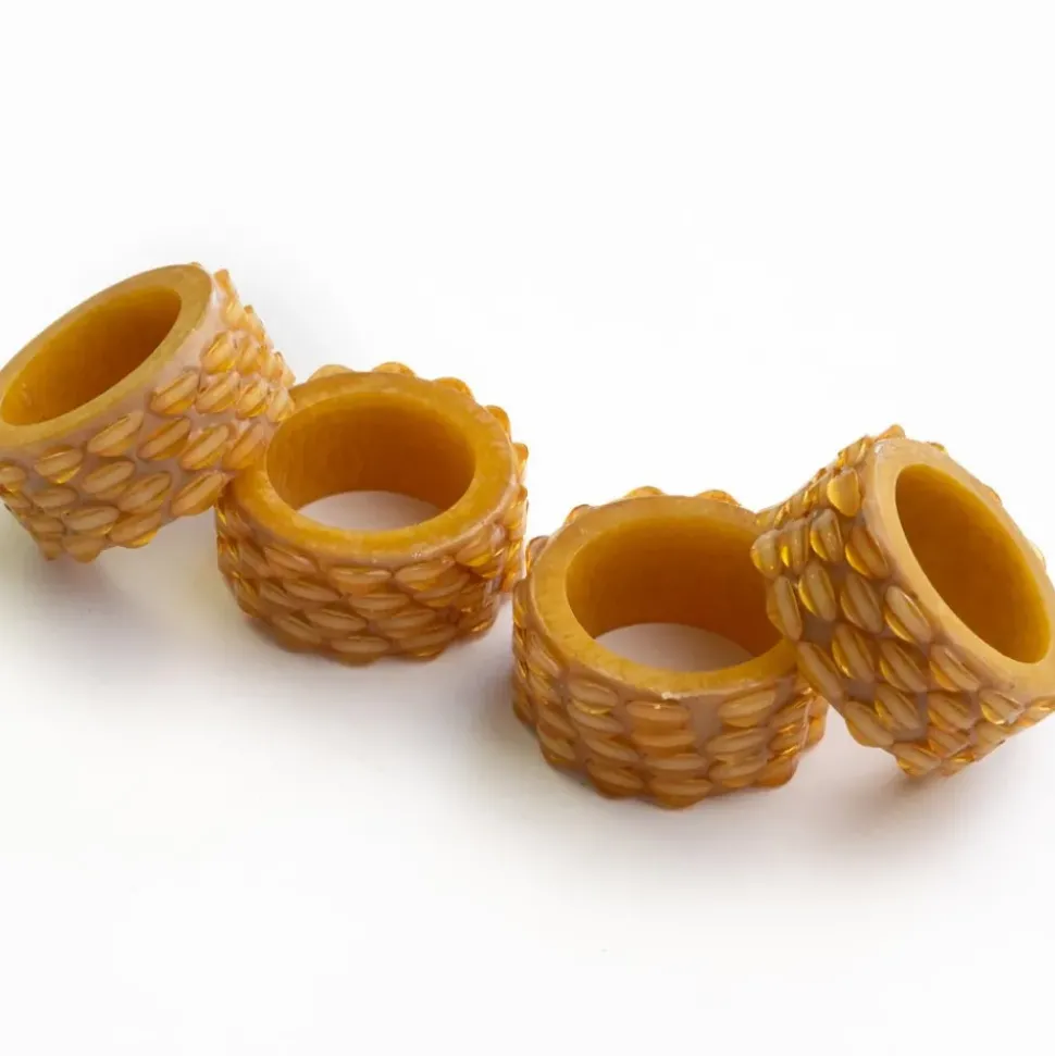 Mustard Round Resin Beaded Napkin Ring | Set of 4
