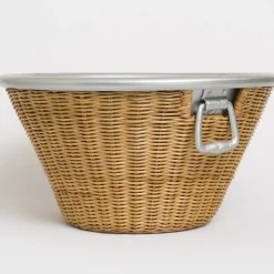 Natural Wicker and Aluminum Ice Bucket with Handles