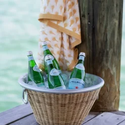 Natural Wicker and Aluminum Ice Bucket with Handles