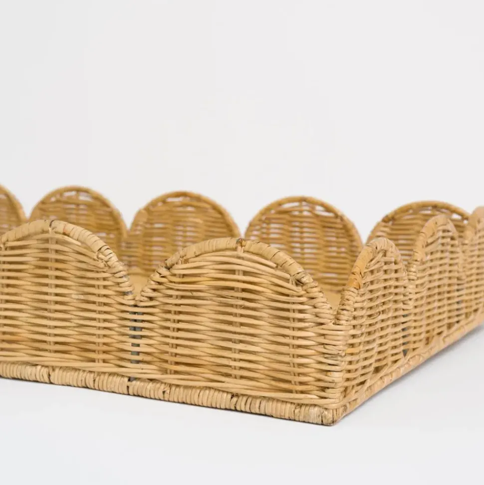 Natural Wicker Scalloped Rectangle Tray