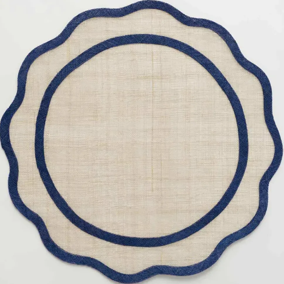 Navy Blue Scalloped Edge Natural Fiber Round Placemats