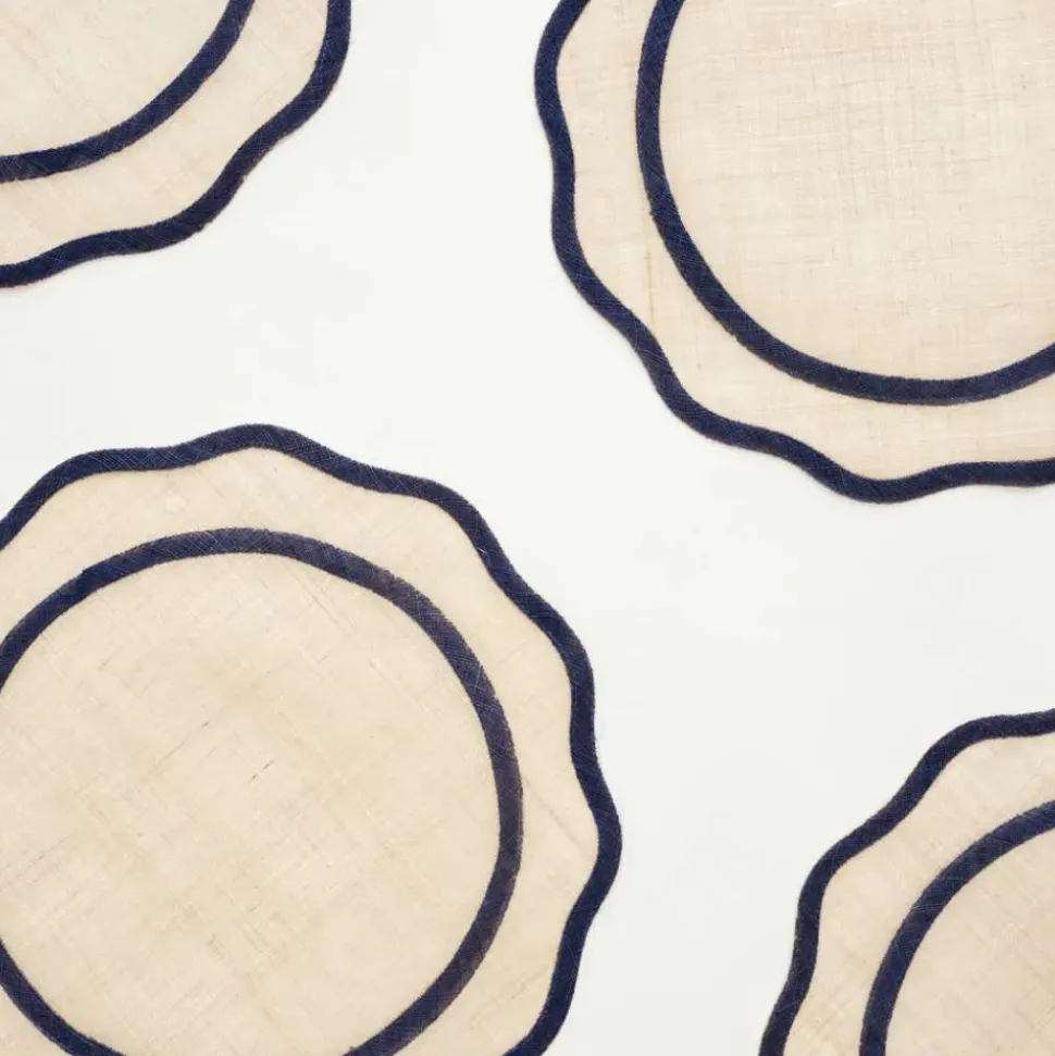 Navy Blue Scalloped Edge Natural Fiber Round Placemats