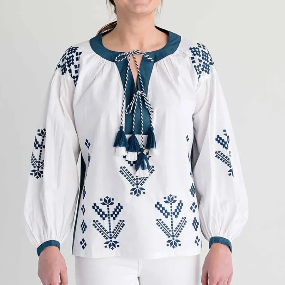 Paros Embroidered Blouse Navy