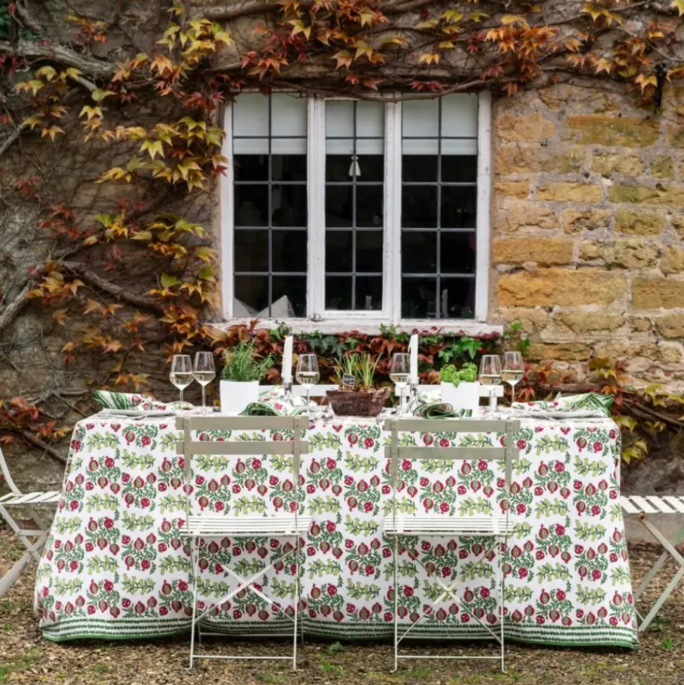 Pom Bells Basil & Magenta Tablecloth