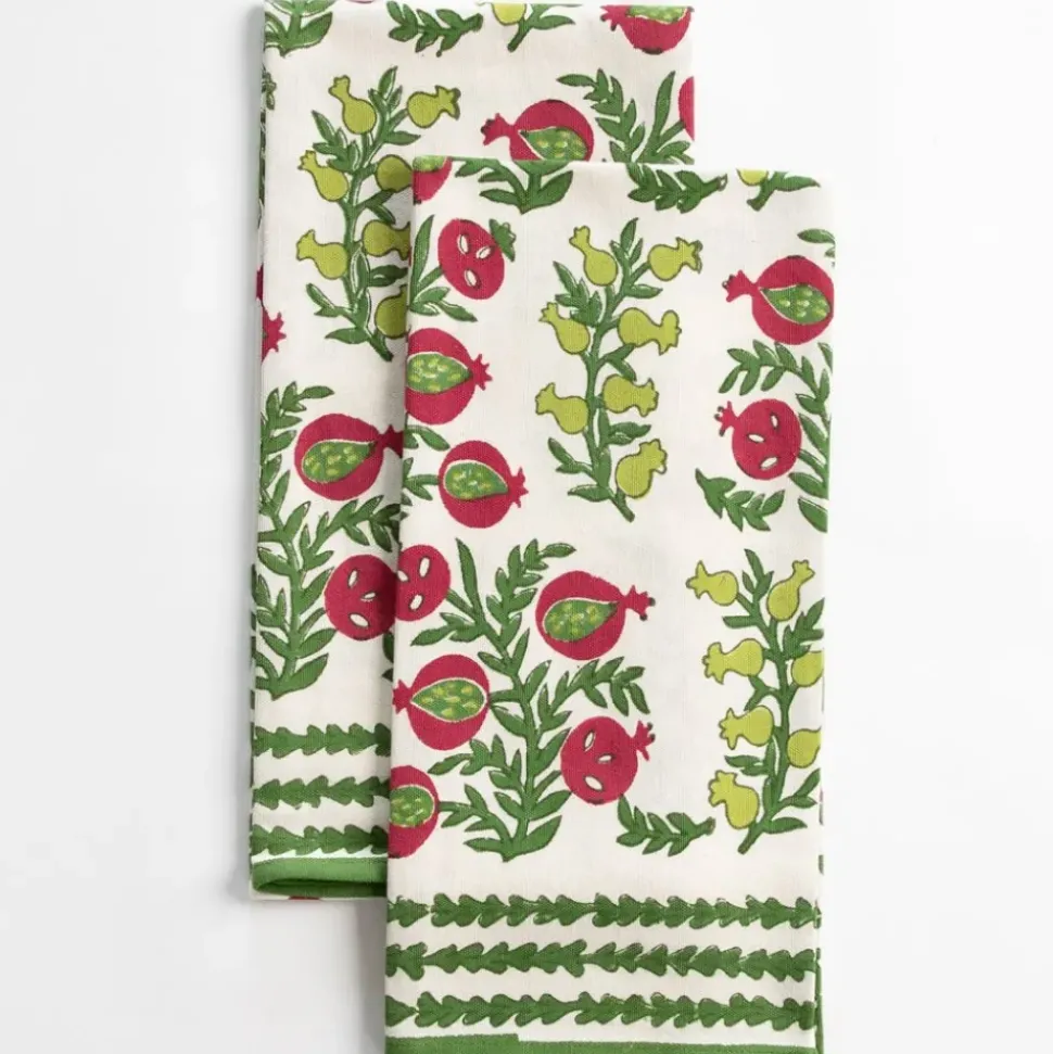 Pom Bells Basil & Magenta Tea Towels | Set of 2