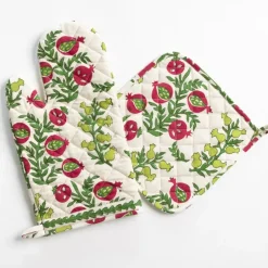 Pom Bells Basil & Magenta Oven Mitt Set