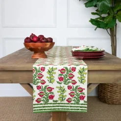 Pom Bells Basil & Magenta Table Runner