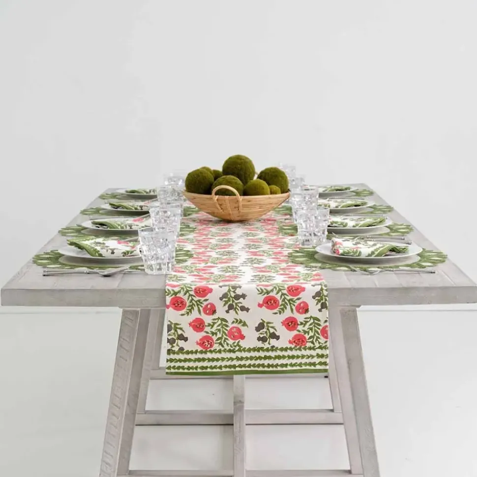 Pom Bells Fern & Poppy Table Runner