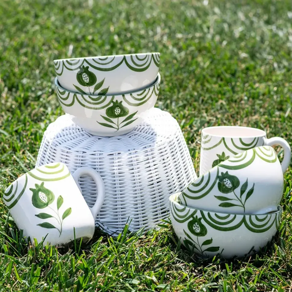 Pomegranate Crest Green Mug | Set of 2