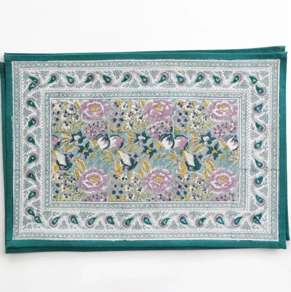 Pomegranate Garden Teal & Lilac Placemat | Set of 4