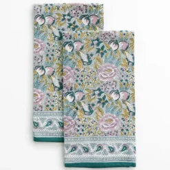 Pomegranate Garden Teal & Lilac Tea Towels