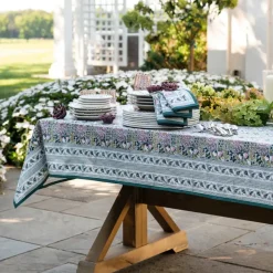 Pomegranate Garden Teal & Lilac Tablecloth