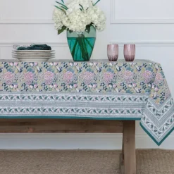 Pomegranate Garden Teal & Lilac Tablecloth