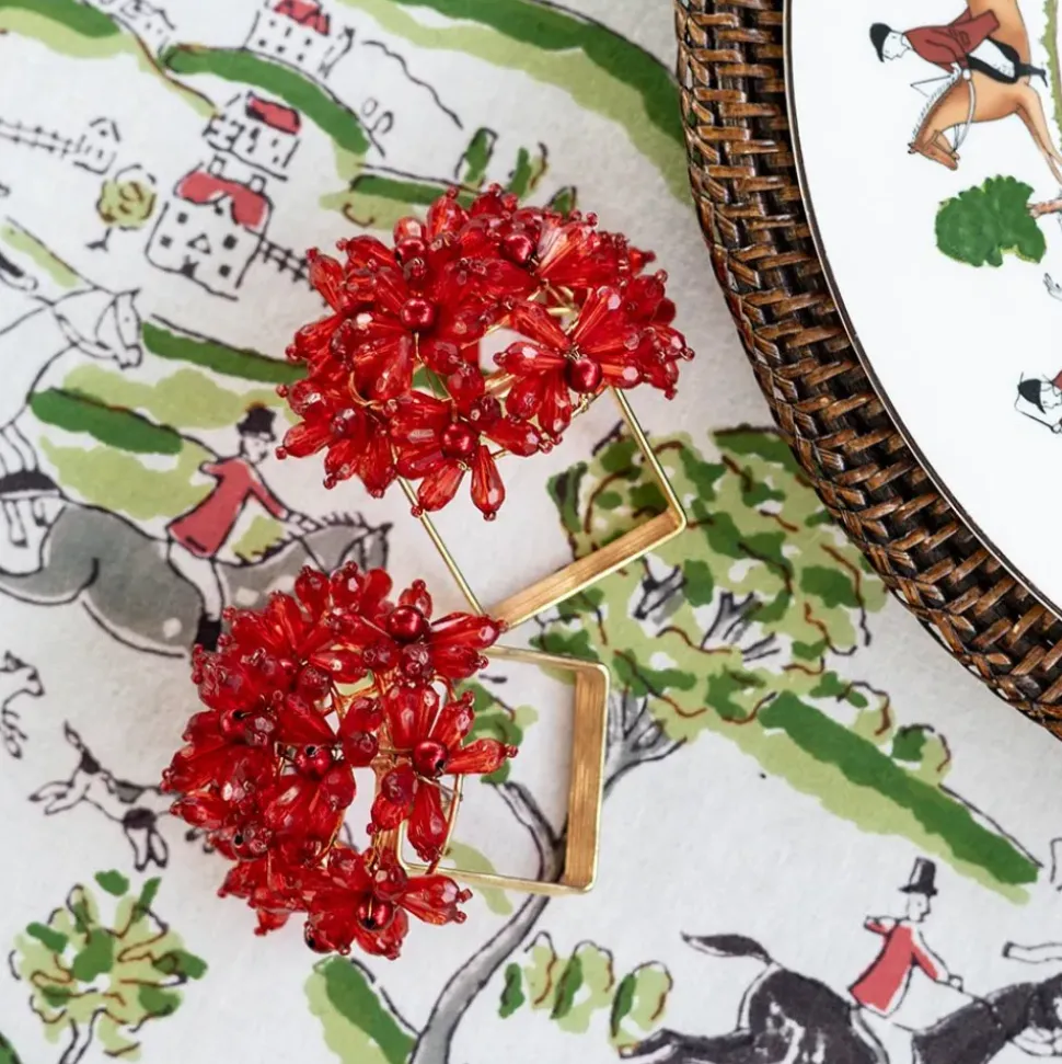 Red Bouquet Beaded Napkin Ring | Set of 4