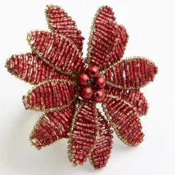 Red Flower Beaded Napkin Ring | Set of 4